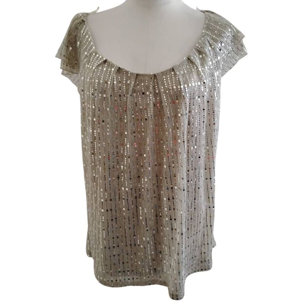 Sarah Michelle Gold Sequin Sparkle Flutter Sleeve Blouse Size XL NWT-SALE